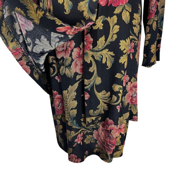 Vintage Virgo II Floral Jacquard Dress Black Gold Red Roses Puff Shoulder Sz 12 - Picture 5 of 13